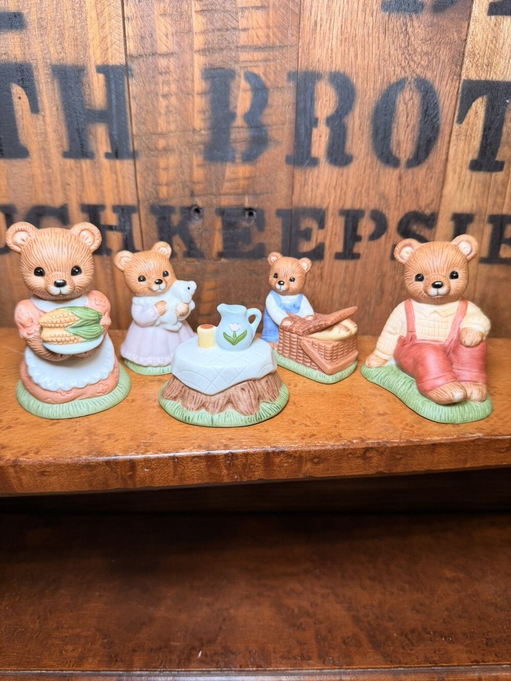 Vintage Homco 5 Pc Set Bear Picnic Figurines #1462 Teddy Bear Family NEW in box